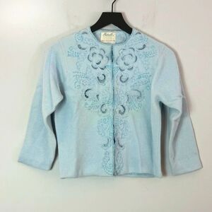 Vintage Barbara Lee Passport Collection Lambswool Hand Decorated Cardigan